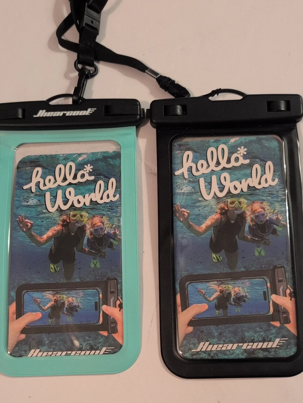 Waterproof Phone Pouch - Hello World Print (Turquoise & Black) 2pc
